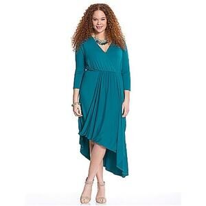 Lane Bryant Maxi Dress Plus 18/20 Drape Front‎ Surplice Asymmetric Hem Knit Teal